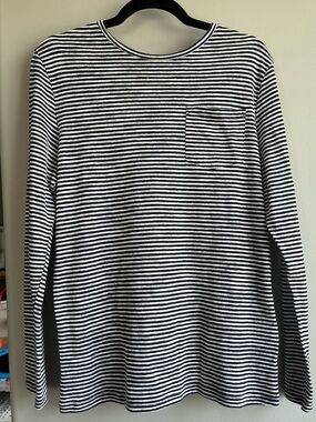 REISS Navy & White Striped Soft Lightweight Long Sleeve